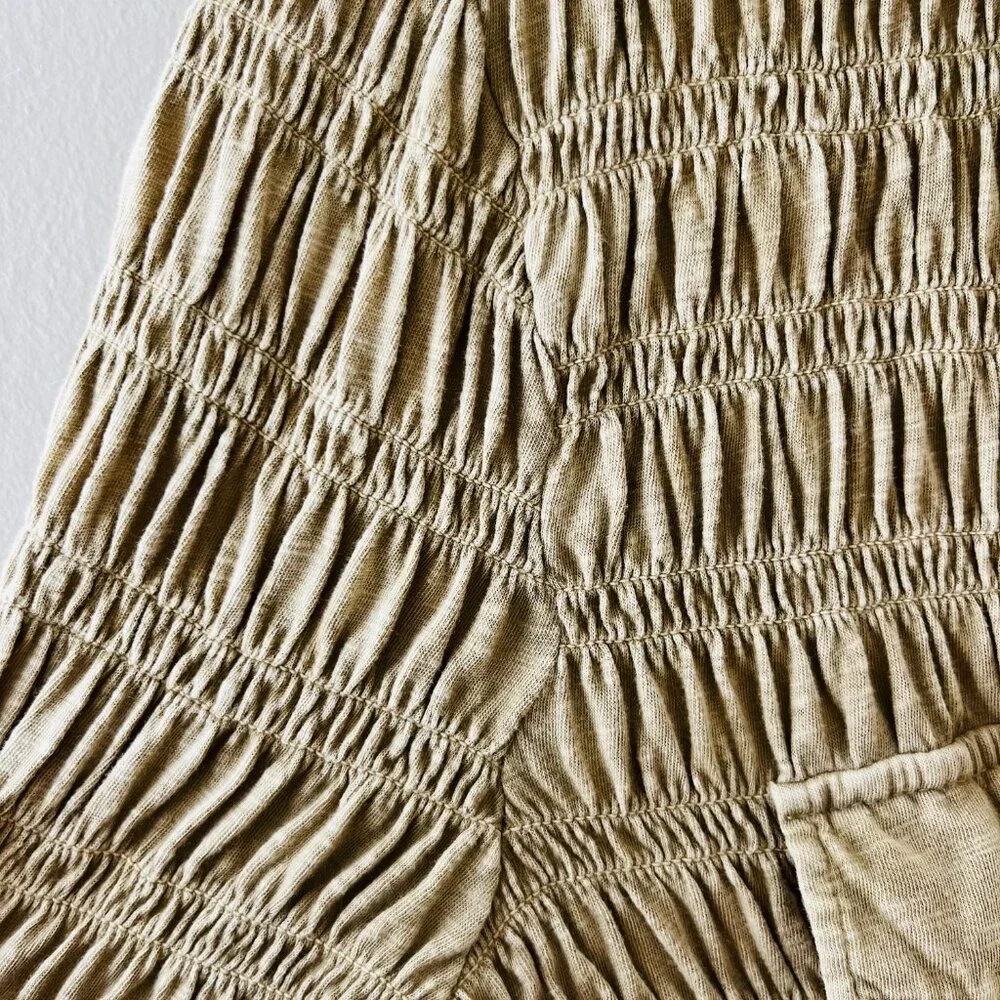 Anthropologie Pilcro XS - S Green Olive Stretch Smocked Shacket Pockets‎ Button